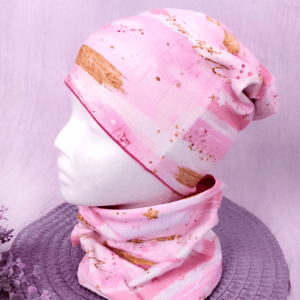 Beanie / Mütze rosa gold mit fake glitter Effekt  Größe 52