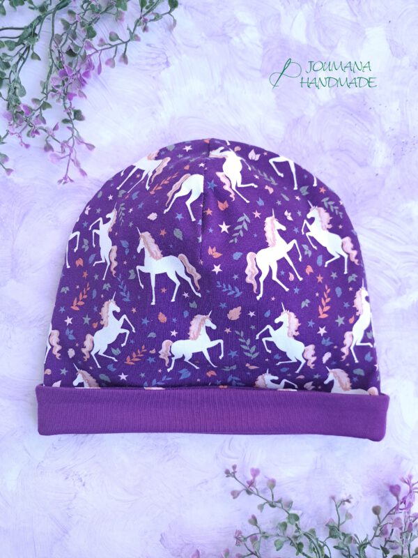 Kinder Mütze Beanie lila Einhorn