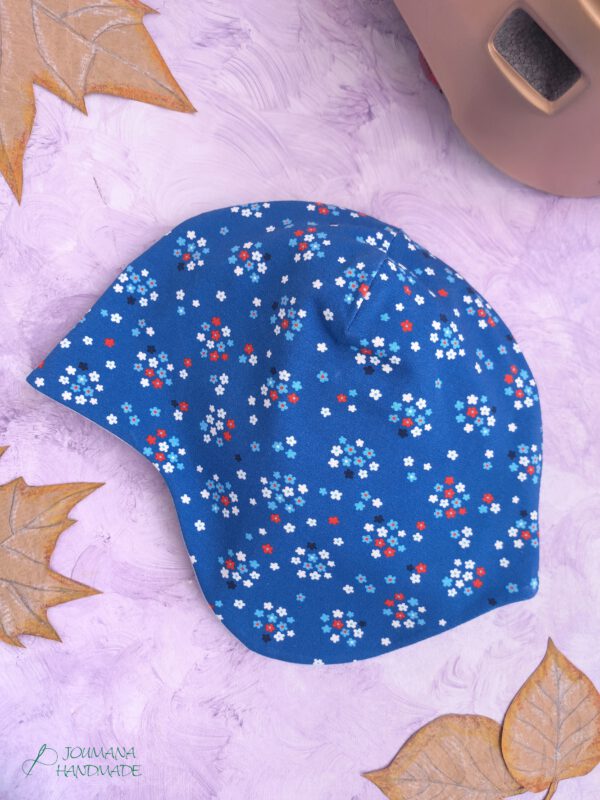 Helmmütze Blumen Blau für Kinder unter dem Fahrradhelm