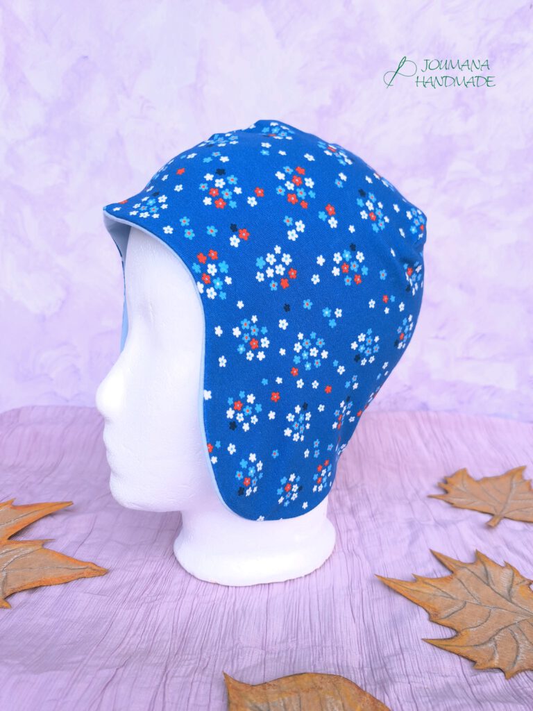 Helmmütze Blumen Blau für Kinder unter dem Fahrradhelm